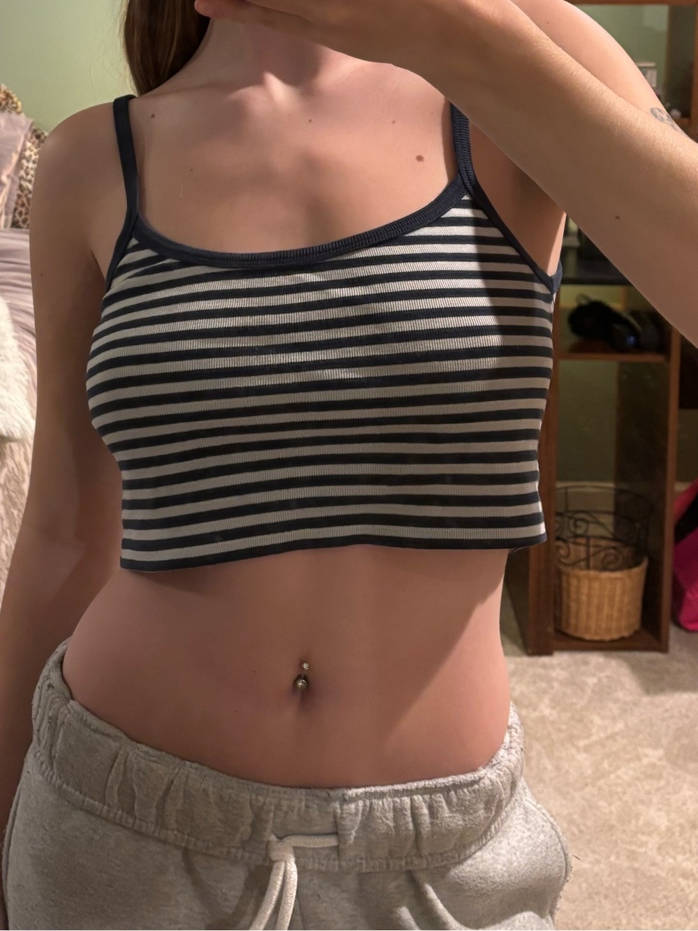 Brandy Melville Striped Navy and White Cropped Tank
